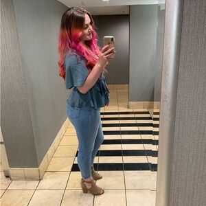 Loft women’s blue wrap around blouse size large